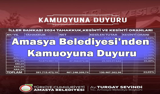 Amasya Belediyesi’nden Kamuoyuna Duyuru