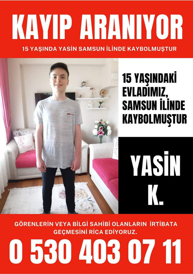Samsun'da 15 yaşındaki Yasin K. Kayıp
