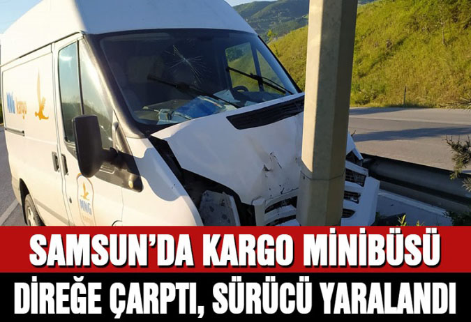 Samsun'da kargo minibüsü aydınlatma direğine çarptı, sürücü yaralandı